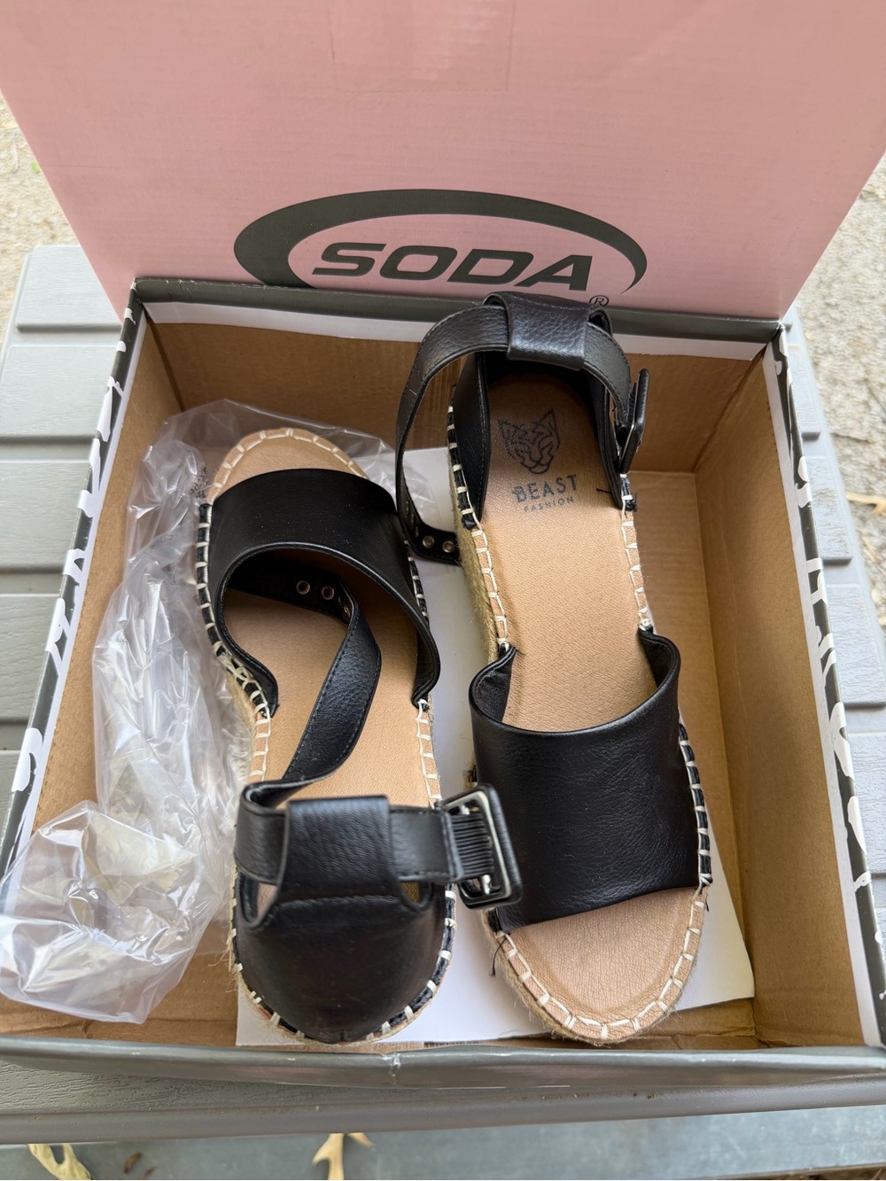 Soda Black Strappy Ankle Buckle Sandals